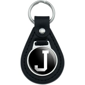 Graphics and More Letter J Initial Black White Black Leather Keychain