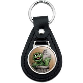 GRAPHICS & MORE Black Leather Sesame Street Vintage Oscar the Grouch Keychain