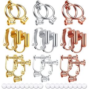18 Pack Ear Cuff Converters, Maveek Fashion Earring Clip Backs with Post 3 Styles, Clip-on Earring Adapter Components for Non-Pierced Ears, 3 Color Gold & Silver & Rose, DIY Turn Studs into Clip on