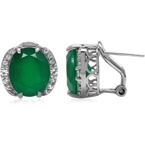 Silvershake 7.96ct. 12X10mm Natural Oval Shape Emerald Green Agate 925 Sterling Silver Omega Clip Post Earrings