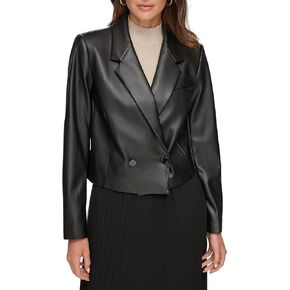 DKNY Long Sleeve Crop Vegan Leather Blazer