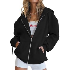 Ezbelle Women's Full Zip Up Hoodie Fall Jacket Oversized Casual Drawstring Hooded Sweatshirts with Pockets