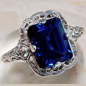 LRGKMCWTOB 925 Sterling Silver Shiny Full Diamond Gemstone Ring Blue Cubic Zirconia Ring Yellow Gem CZ Diamond Ring Eternity Engagement Wedding Band Ring CZ Ring in Sterling Silver（Blue Size 6）