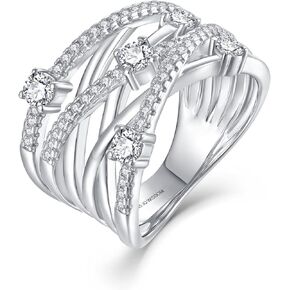 JO WISDOM Band Rings,925 Sterling Silver Criss Cross Rings CZ Eternity Engagement Wedding Band Ring