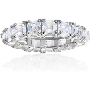 Hoops & Loops Sterling Silver Cubic Zirconia 4mm Octagon Asscher-Cut Anniversary Eternity Band Ring
