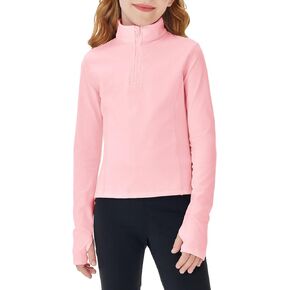 Haloumoning Girls Half Zip Pullover Sweatshirt Long Sleeve Workout Shirts Mock Neck Athletic Cropped Tops