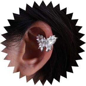 Boho Cz Butterfly Ear Cuff Earrings Silver Wide Ring Helix Earrings Silver Crystal Cuff Earrings Non Pierced Clip on Earrings Minimalist Butterfly Hoop Earcuff Earring Jewelry for Women and Girls