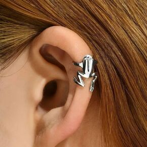 1 PCS Vintage Gold and Silver Frog Ear Cuffs Earrings Non-Pierced Cute Frogs Shaped Cartilage Clip Climber Ear Wrap Animal Earrings Frog Ear Jewelry Frog Non-Piercing Cuff Ear Clip