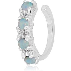 AVORA 925 Sterling Silver created Opal Single Row Ear Cuff with Simulated Diamond CZ