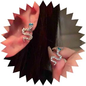 Aneneiceera Vintage Emerald Snake Cuff Earrings Silver Snake Wide Ring Helix Earrings Green Crystal Cuff Earrings Punk Non Pierced Clip on Earrings Gothic Minimalist Earcuff Earring Jewelry for Women and Girls