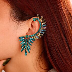 Xerling Statement Green Rhinestone Earrings Multicolor Crystal Earrings for Prom Boho Climber Crawler Earrings for Women Clip-on Piercing Stud Earrings