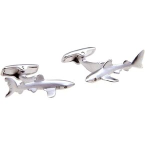 MRCUFF Shark Pair Cufflinks in a Presentation Gift Box & Polishing Cloth
