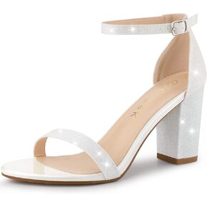 Allegra K Women's Glitter Ankle Strap Chunky Heels Sandals