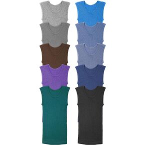 Andrew Scott Boys' Muscle Tank Top | Cotton Color Sleeveless Crew Neck Undershirts -Pack of 10