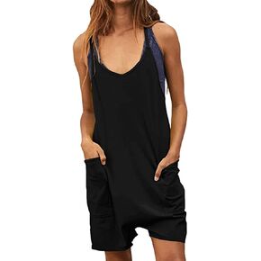 Outfits for Women Summer Casual Sleeveless Rompers Loose Spaghetti Strap Shorts Jumpsuit with Pockets