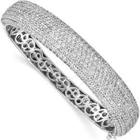 Sonia Jewels Sterling Silver Pav_ 504 Stone CZ Cubic Zirconia Hinged Bangle Bracelet 7" (11mm)