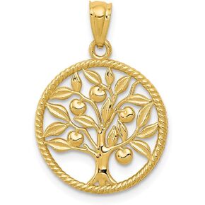 Solid 14k Yellow Gold Tree Of Life in Round Pendant Charm - 23mm x 16mm