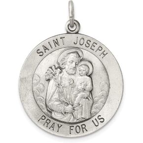 Solid 925 Sterling Silver Vintage Antiqued Catholic Patron Saint Joseph Pendant Charm Medal - 35mm x 26mm