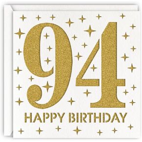 Gold 94th Birthday Card, Laser Cut Glitter Woman Man Age 94 Gift For Mother, Grandmother, Father