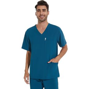 COZYFIT Scrub Top for Men - Stretch V-Neck Scrubs with 3 Pockets, Anti-Wrinkle Scrubs for Men