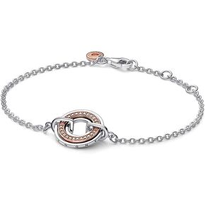 Pandora Signature Two-Tone Logo & Pavé Chain Bracelet - Cubic Zirconia, Rose Gold & Sterling Silver Bracelet for Women - Gift for Her - With Gift Box