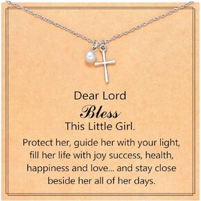 Pearl Cross Necklace for Girls - First Communion, Baptism, Confirmation Easter Gifts for Girls