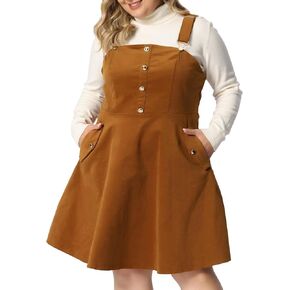 Agnes Orinda Plus Size Corduroy Pinafore Short Dress for Women Adjustable Strap Overall Dress Suspender Skirt