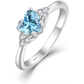 PYNZY 925 Sterling Silver Heart Engagement Ring for Women, Promise ring with Birthstone Jewelry Gift