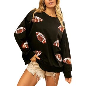 ChiyeeKiss المرأة التألق كرة القدم الترتر الرجبي البلوز لعبة يوم Y2K Crewneck المتضخم قميص طويل الأكمام كنزة صوف