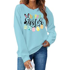 hohololo Happy Easter Sweatshirt Women Bunny Shirt Rabbit Graphic Printed Pullover Long Sleeve Tops