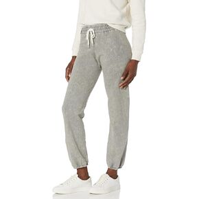 Monrow Women's HB0301-25-Stone Wash Stitched Elastic Vintage Sweat, Gunmetal, Extra Small