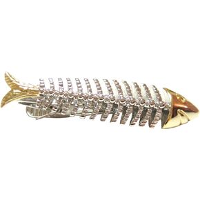 Gold and Silver Toned Fish Bone Full Size Tie Clip