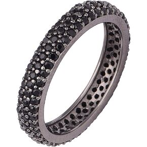 Eternity Stackable Band Black Spinel Wedding Ring for Women Stacking 925 Sterling Silver