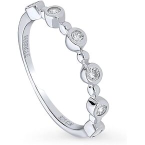 BERRICLE Sterling Silver Bubble Wedding Rings Bezel Set Cubic Zirconia CZ Bead Anniversary Half Eternity Ring for Women, Rhodium Plated Size 4-10