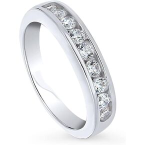 BERRICLE Sterling Silver Wedding Rings Channel Set Cubic Zirconia CZ Anniversary Curved Half Eternity Ring for Women, Rhodium Plated Size 4-10