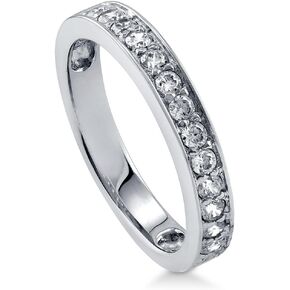 BERRICLE Sterling Silver Wedding Rings Pave Set Cubic Zirconia CZ Anniversary Half Eternity Ring for Women, Rhodium Plated Size 4-10