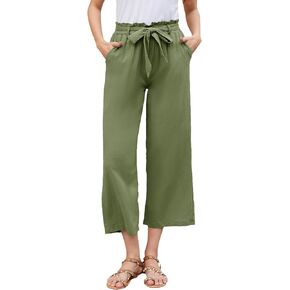 BATHRINS Women's Casual Flowy Pants Loose Cotton Linen Lounge Pants Tie Knot Wide Leg Trousers with Pockets
