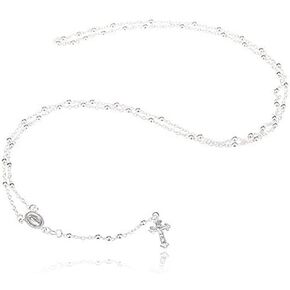 925 Sterling Silver 3mm and 4mm, 24 Inch and 18 Inch, Beaded Rosary Necklace with Dangling Cross