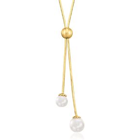 Ross-Simons Italian 6-8mm Cultured Pearl Lariat Necklace in 18kt Gold Over Sterling. 22 inches