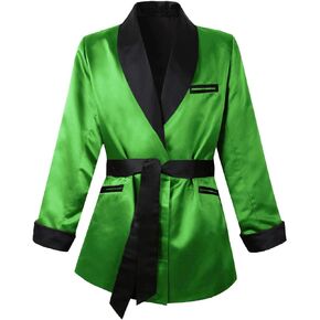 Men's Satin Smoking Jacket Robe Fully Lined House Kimono Bathrobe with Belt for Spring Summer