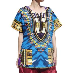 RaanPahMuang African Bright Ankara Dashiki Art Print Tie Dye Shirt with Pockets