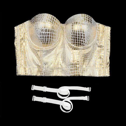 ELLACCI البرنز بوستير المحاصيل الأعلى المرأة مثير مشد الأعلى الصدرية الأبيض in Kuwait