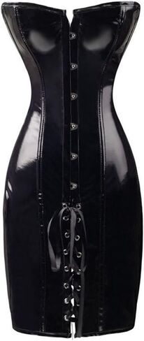 Women's Bustier Corset Dress PVC Woman's Faux Leather Mesh Lingerie in Saudi Arabia