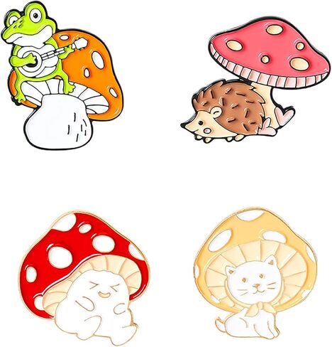 Cute Enamel Brooch Pins Sets Cartoon Mushroom Brooches Cat Frog Hedgehog Animal Plant Brooch Pin for Backpack Clothes DIY Party Decoration in Kuwait
