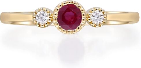 Gin & Grace 10K Yellow Gold Mozambique Genuine Ruby Ring with Diamonds for women | Ethically, authentically & organically sourced (Round) shaped Ruby hand-crafted jewelry for her | Ruby Ring for women in Saudi Arabia