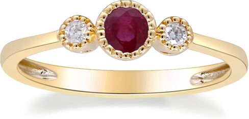 Gin & Grace 10K Yellow Gold Mozambique Genuine Ruby Ring with Diamonds for women | Ethically, authentically & organically sourced (Round) shaped Ruby hand-crafted jewelry for her | Ruby Ring for women in Saudi Arabia