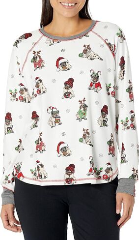 PJ Salvage Women's Loungewear Merry Puggin Christmas Long Sleeve Top in Saudi Arabia