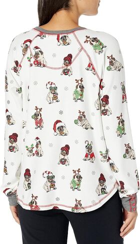 PJ Salvage Women's Loungewear Merry Puggin Christmas Long Sleeve Top in Saudi Arabia