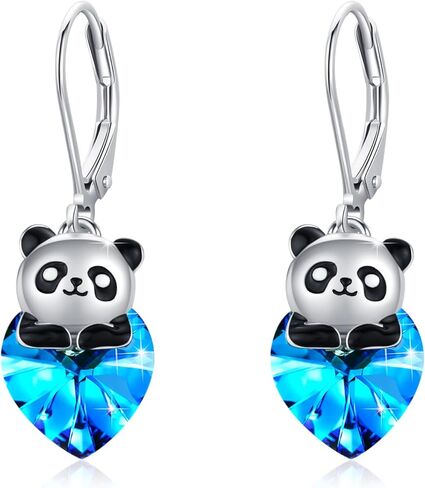 YEESIA الباندا الأقراط 925 الفضة الاسترليني الكريستال الأقراط لطيف الحيوان الأزرق كريستال Leverback تتدلى الأقراط الكريستال الحيوان مجوهرات للنساء الفتيات ابنة in Kuwait