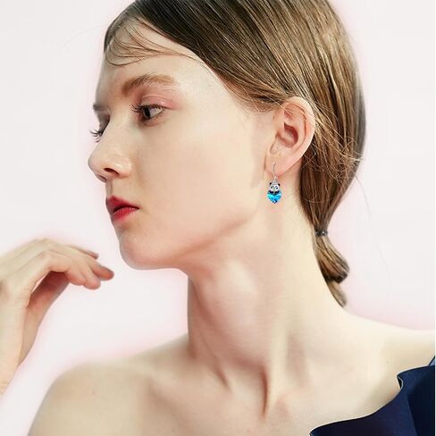 YEESIA الباندا الأقراط 925 الفضة الاسترليني الكريستال الأقراط لطيف الحيوان الأزرق كريستال Leverback تتدلى الأقراط الكريستال الحيوان مجوهرات للنساء الفتيات ابنة in Kuwait